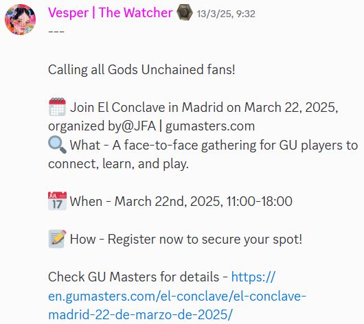 GU Masters - The Conclave March 22, 2025 - Discord Announcement