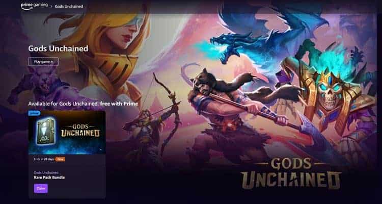 Gods Unchained available on Amazon Prime Gaming 2023